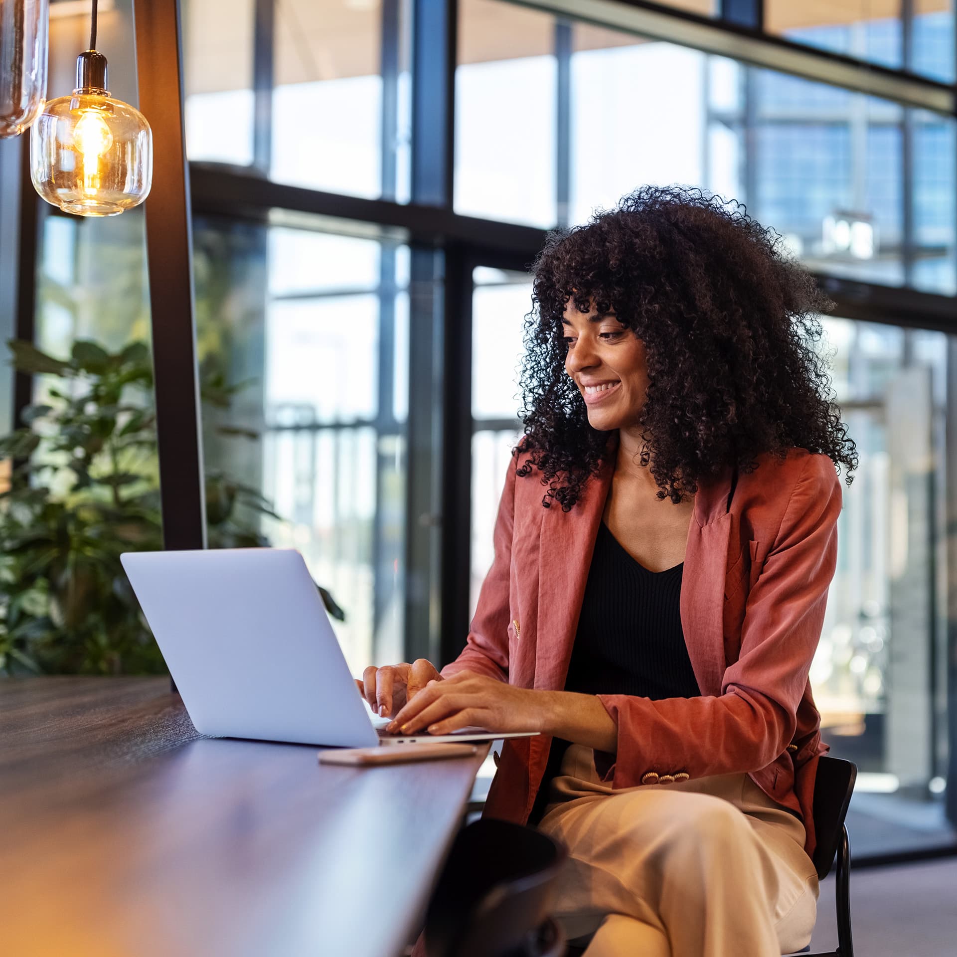 Student studying in a modern setting